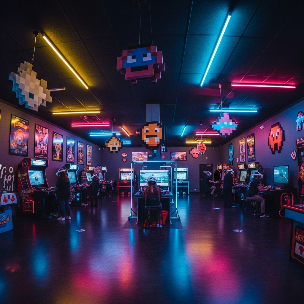 Neon lit arcade atmosphere